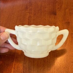 White Geometric Double-Handle milk glass